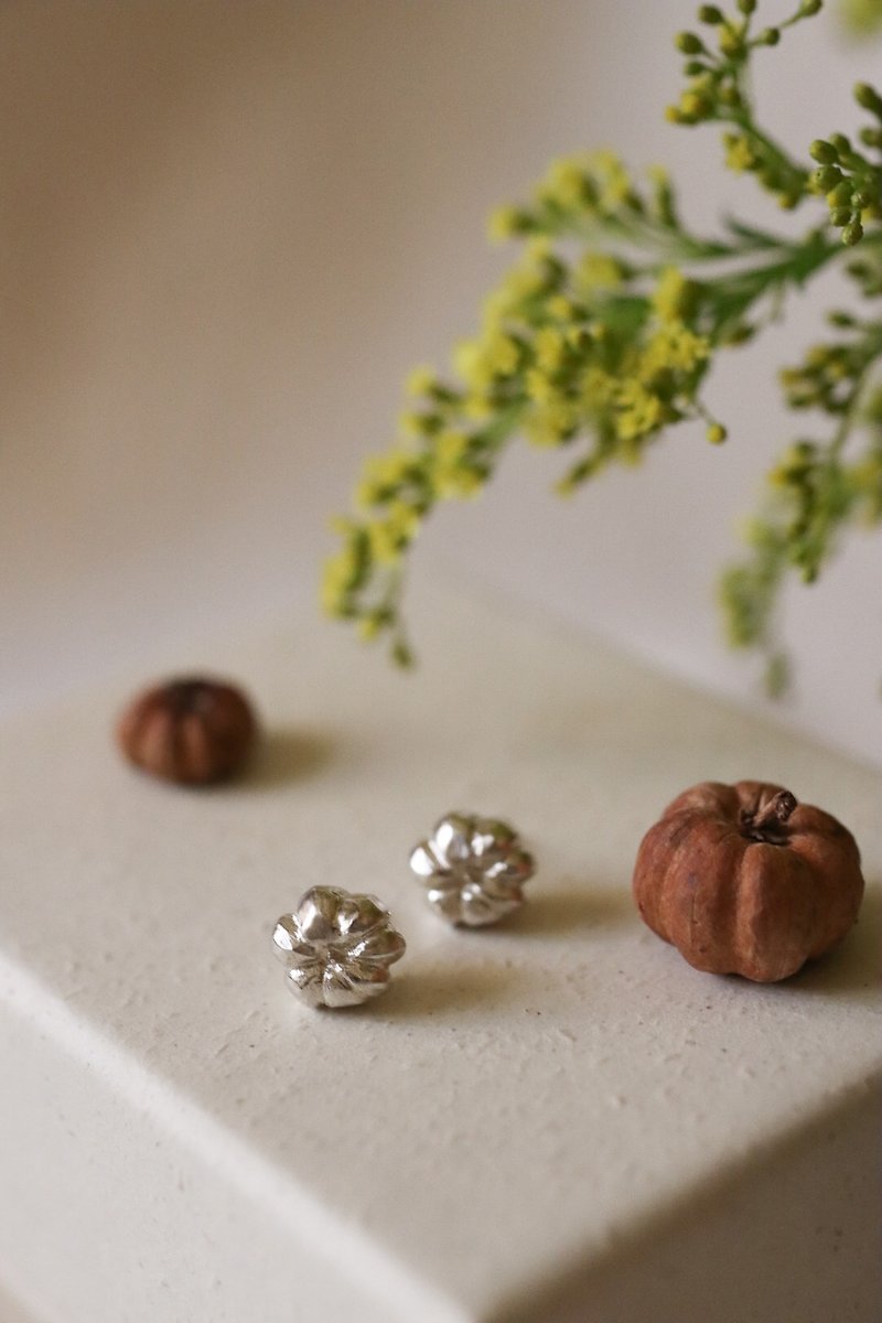 Mini fruit pumpkin sterling silver earrings - Earrings & Clip-ons - Sterling Silver Silver