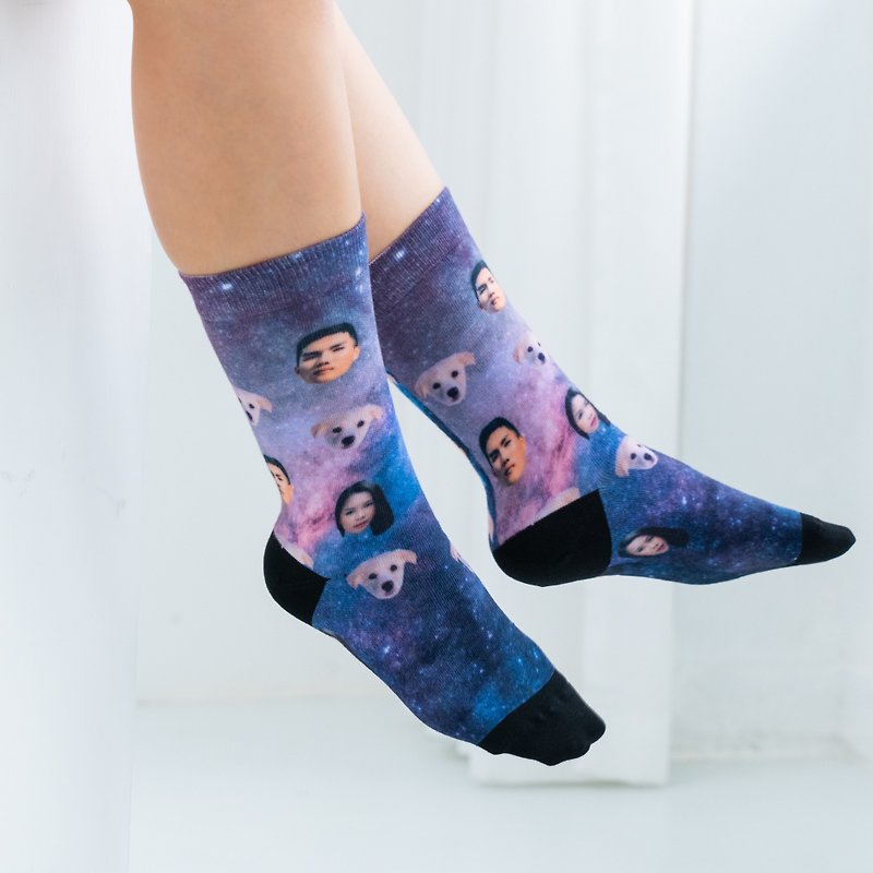 【Personalized】Galaxy theme Custom Face Socks - ถุงเท้า - ไฟเบอร์อื่นๆ 