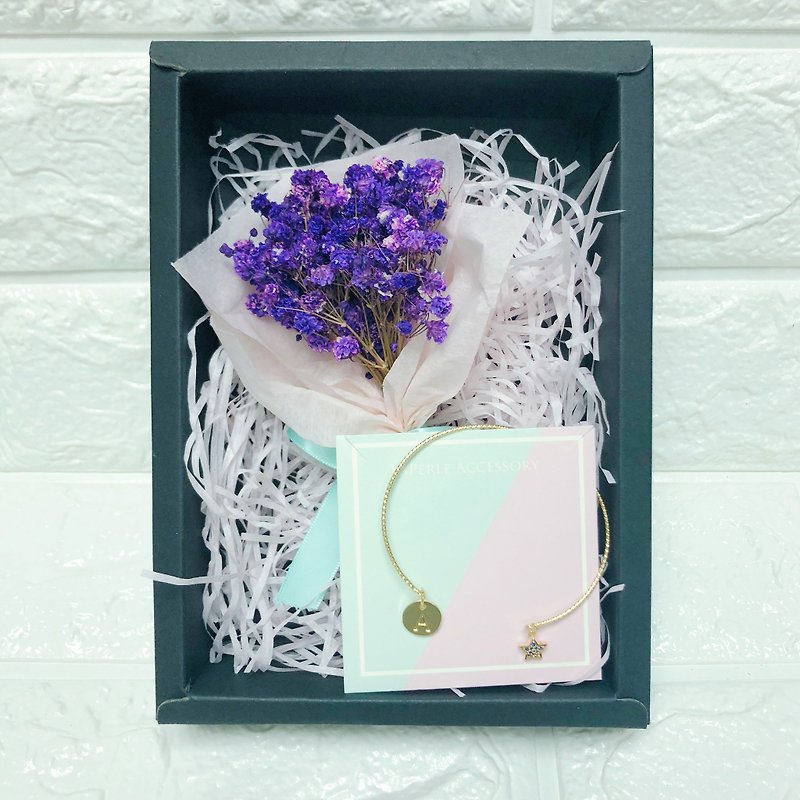 Purple baby star bangle Breath Dry Flower Box bouquet  Birthday Bridesmaid  - สร้อยข้อมือ - โลหะ สีม่วง