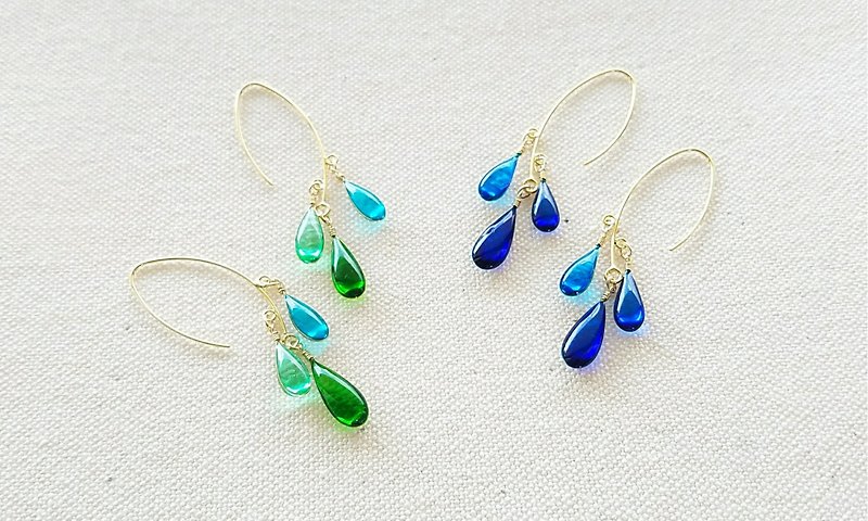 drops pierced earrings - Earrings & Clip-ons - Resin Blue