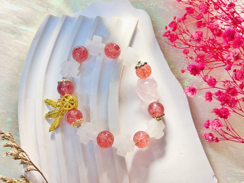 【夢中狐狸 | 靈魂專屬寶物 | 水晶手環】粉晶|草莓晶|捕夢網 - 手鍊/手環 - 水晶 粉紅色