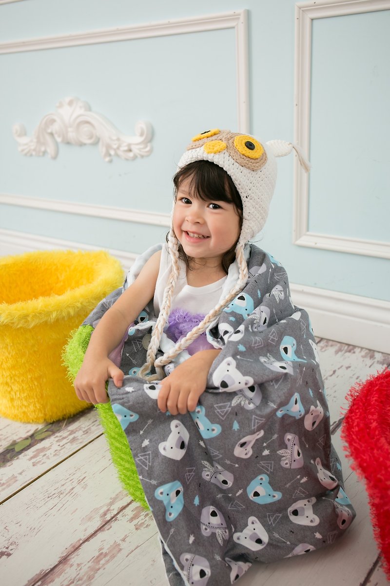 Minky Multi-functional Little Particle Carrying Blanket Baby Blanket Air Conditioner Blanket Quilt Blue-Indian Bear - ผ้าปูที่นอน - ผ้าฝ้าย/ผ้าลินิน สีน้ำเงิน