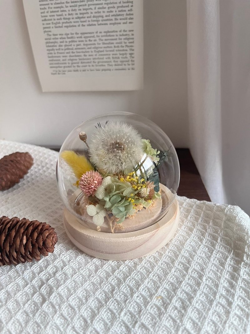 永生蒲公英玻璃盅罩DUY材料包 乾燥花藝擺飾 質感手作 - 花藝/盆栽/植栽 - 木頭 綠色
