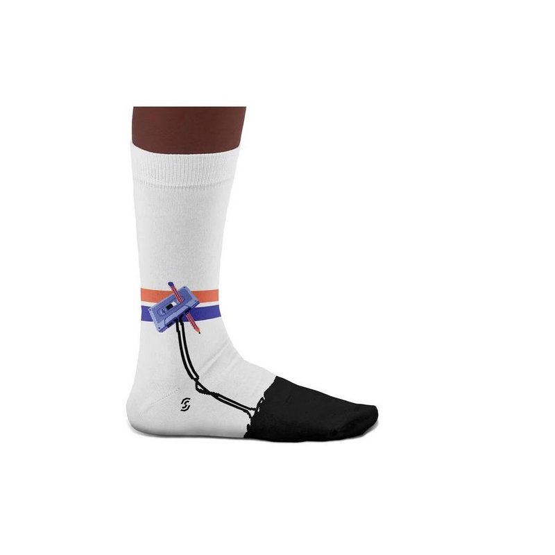 [Imported from Portugal] Rewind Socks mid-calf socks for men and women - ถุงเท้า - ผ้าฝ้าย/ผ้าลินิน ขาว