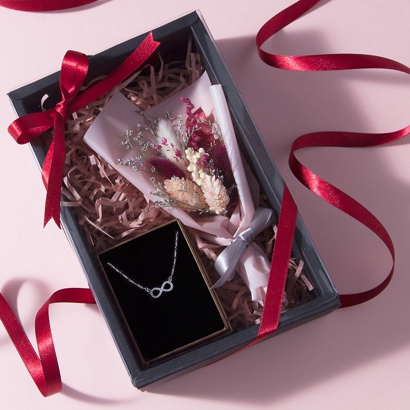 Romantic Red Small Flower Sterling Silver Necklace Gift Box - สร้อยคอ - โลหะ สีเงิน