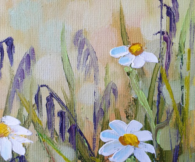 Daisy Painting/wood Stain Art/oil Painting/wood Wall Art/daisy Art