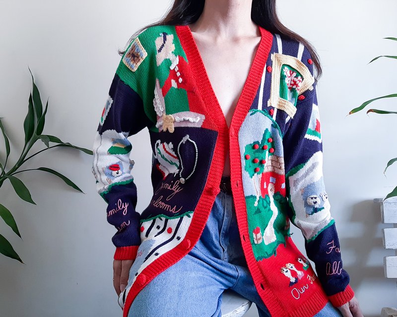 中號 - EAGLE'S EYE 復古手工針織新奇開襟衫 手工開襟衫 - 女毛衣/針織衫 - 棉．麻 多色