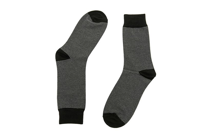 Pinstriped gentleman socks black - ถุงเท้า - ผ้าฝ้าย/ผ้าลินิน สีดำ
