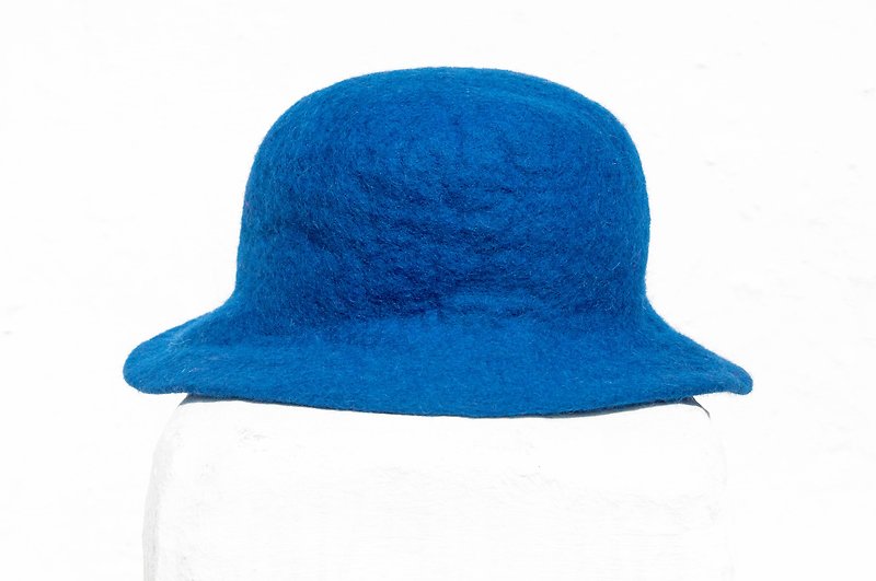 聖誕禮物羊毛氈帽/手工羊毛氈帽/羊毛帽/設計帽/圓頂帽-藍色時光 - 帽子 - 羊毛 藍色