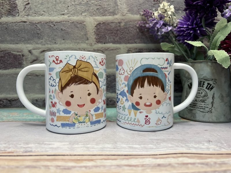 手繪Q版孩子們【露營鋼杯】不怕破杯子訂製 紀念禮物 客製杯子 - 杯子 - 瓷 透明