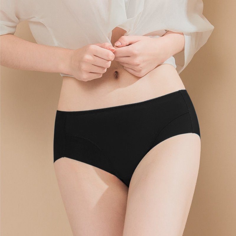 Clany Kelanyi seamless breathable bamboo charcoal hip mid-waist M-XL underwear classic black 2156-63 - ชุดชั้นในผู้หญิง - ไนลอน สีดำ