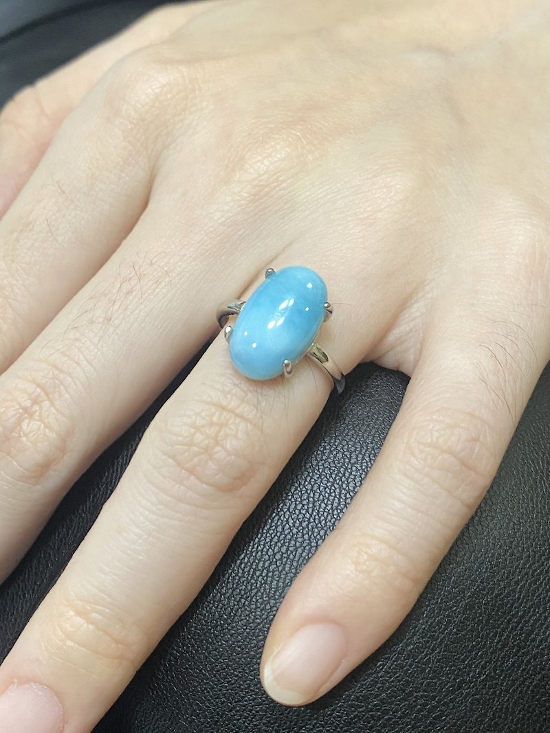 幸運海紋石簡约款925銀戒指 - 戒指 - 水晶 藍色