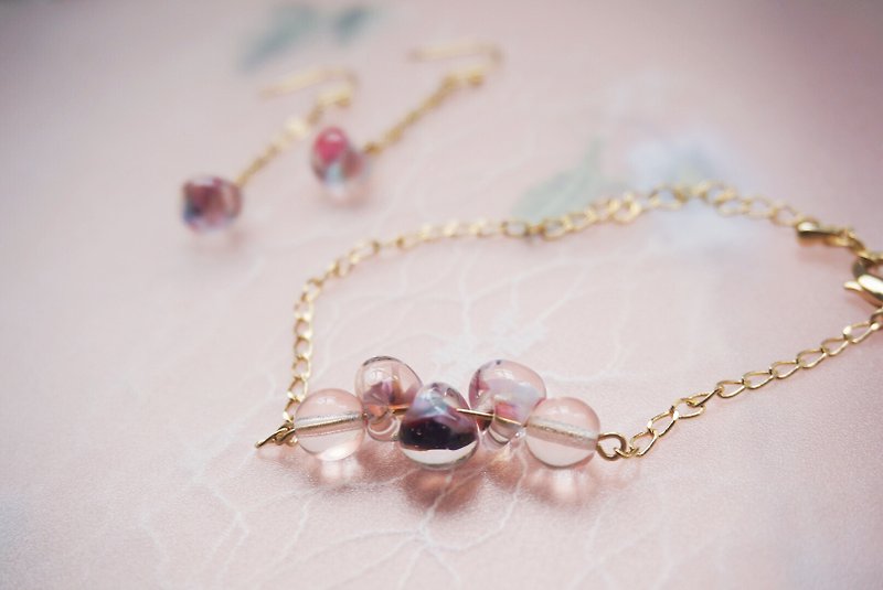 Water Drop Earrings & Bracelet / Gift Set - Earrings & Clip-ons - Plastic Pink