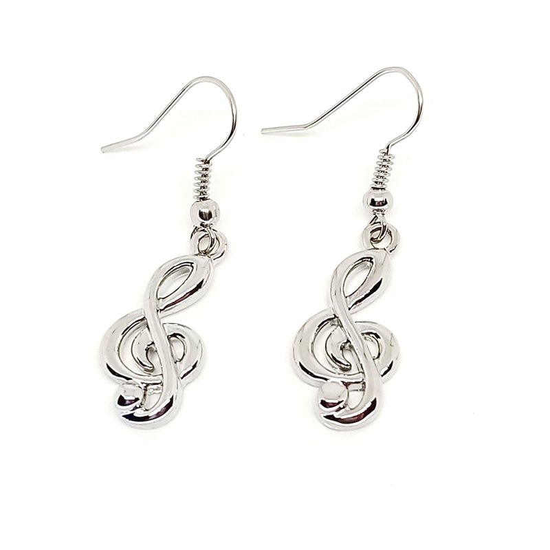 Treble Notation Earrings (Hook/ Clip-On) - Silver - ต่างหู - โลหะ สีเงิน