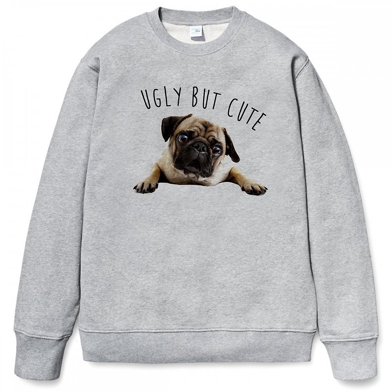 UGLY BUT CUTE PUG GRAY sweatshirt - Men's T-Shirts & Tops - Cotton & Hemp Gray