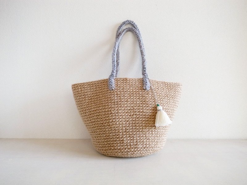 麻ひもバッグ tote ・Blue-gray handle・ - 手提包/手提袋 - 棉．麻 卡其色