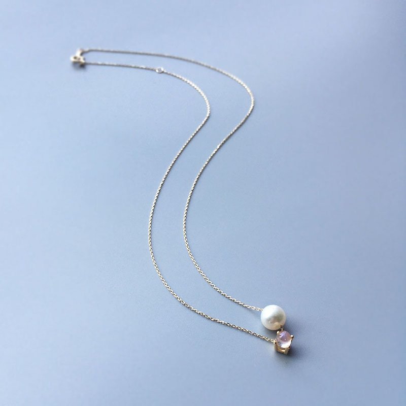 K10/SV925 Moonstone Necklace, June Birthstone, Akoya Pearl Dainty Necklace - Necklaces - Pearl White