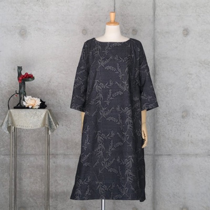 Pinkoi Proxy Purchase - Kimono remake Tsumugi dress, dark blue, size L - free size - One Piece Dresses - Cotton & Hemp 