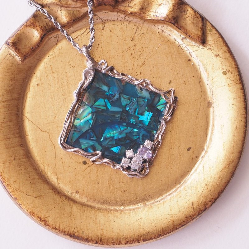 天然鮑貝手工純銀墜子 Abalone One of a kind Silver Pendant - 項鍊 - 貝殼 藍色