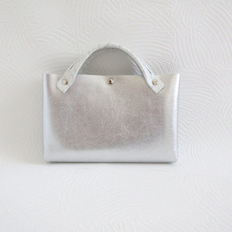 Convenient and cute mini size, cowhide, bag-in-bag, Silver x white, 065 - Handbags & Totes - Genuine Leather Silver