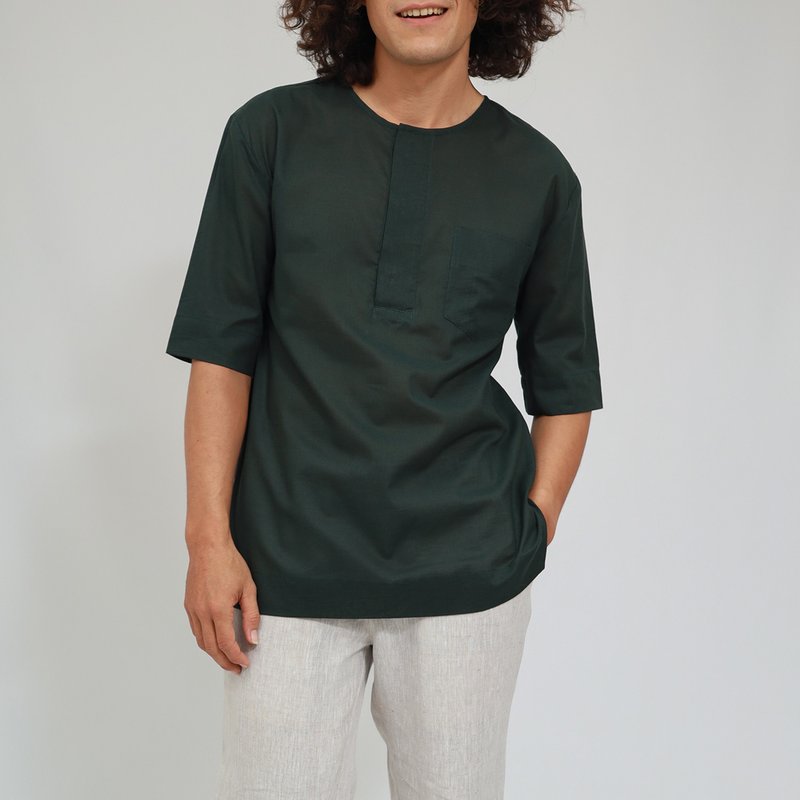 Men Cotton Top, Short sleeve shirt, Summer Shirt, Jame, Green, Dark Green - Men's T-Shirts & Tops - Cotton & Hemp Green