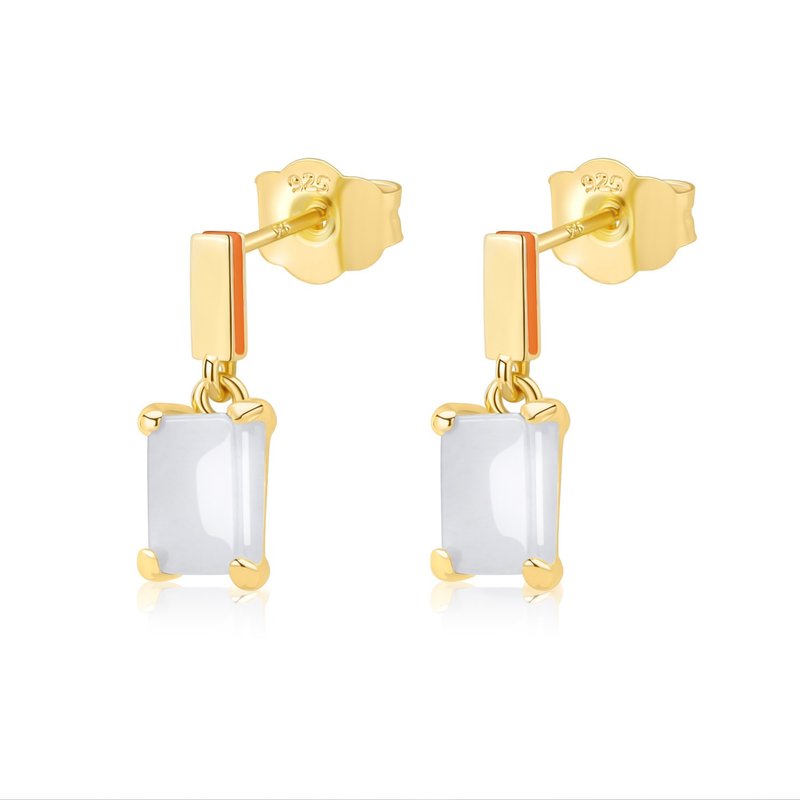 Natural jade rectangular enamel earrings - Earrings & Clip-ons - Jade Gold