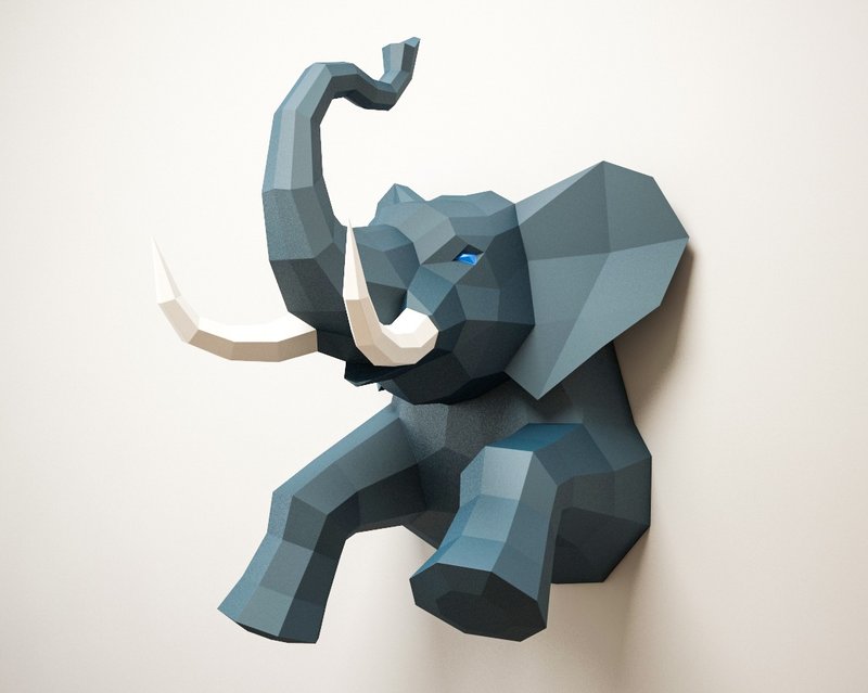 3D Papercraft Elephant, DIY paper craft model, Art Project, DIGITAL TEMPLATE - 手工藝教學/工具書 - 其他材質 
