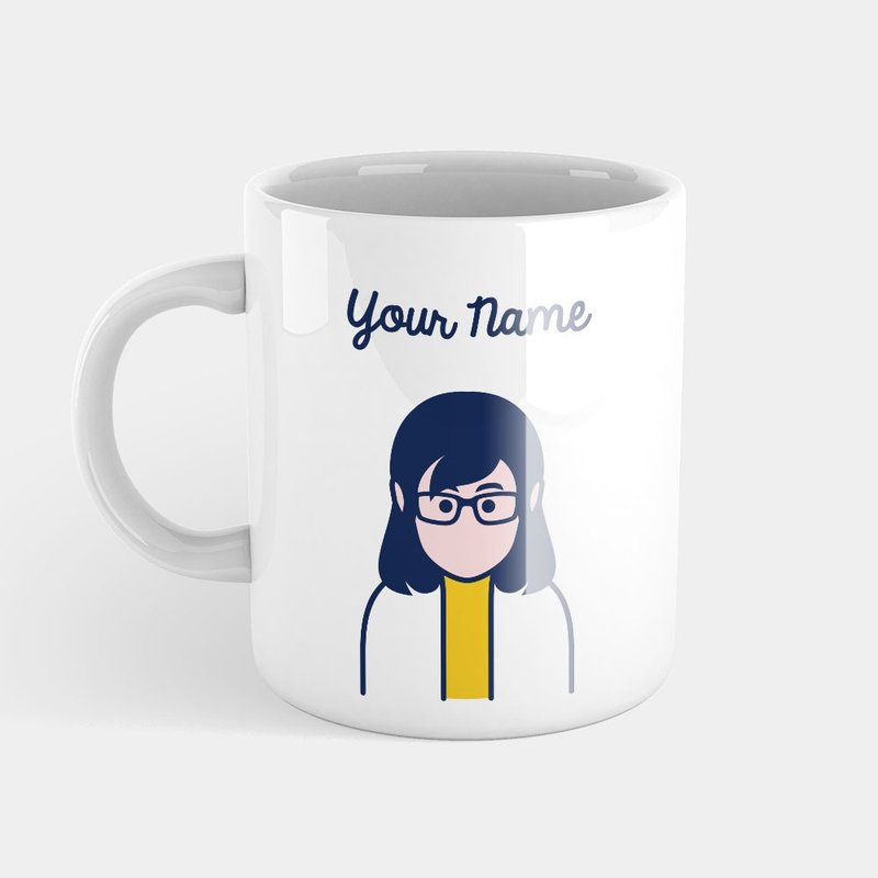 Q version avatar customized text mug coaster PS285 - แก้วมัค/แก้วกาแฟ - เครื่องลายคราม ขาว