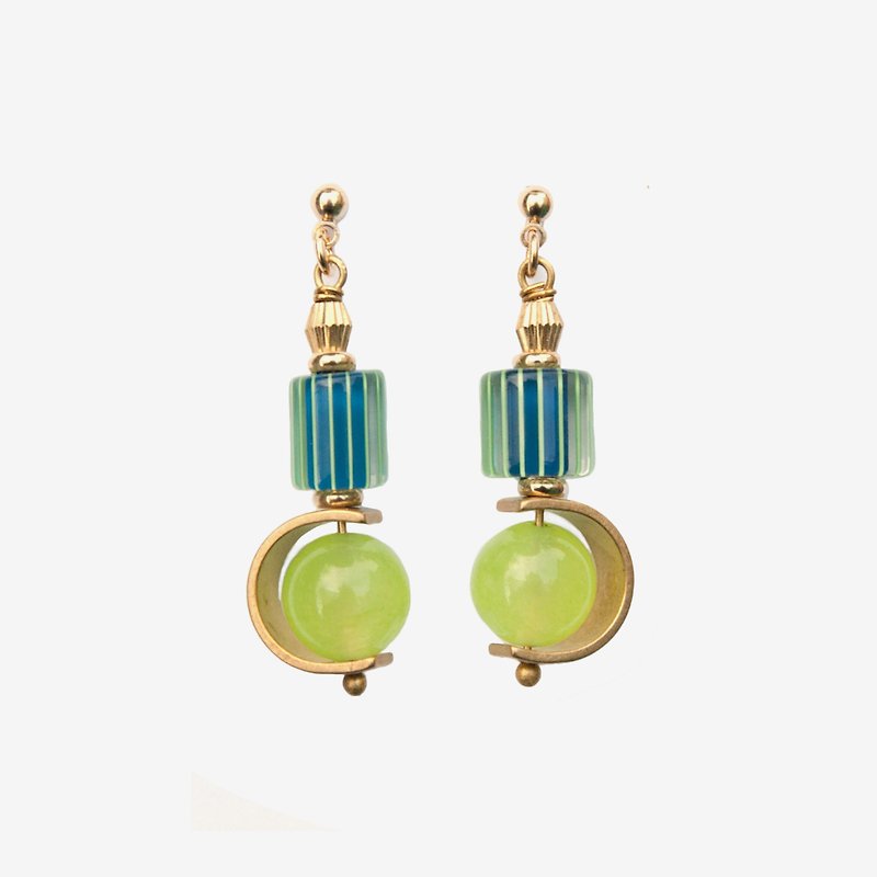 Prehnite Color Planet Earrings, Post Earrings, Clip On Earrings - Earrings & Clip-ons - Other Metals Green