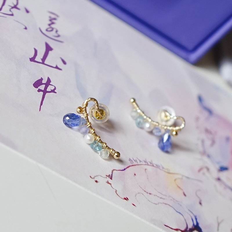 Natural Stone Aquamarine Freshwater Small Pearl Eyelash Earrings - Earrings & Clip-ons - Crystal Blue