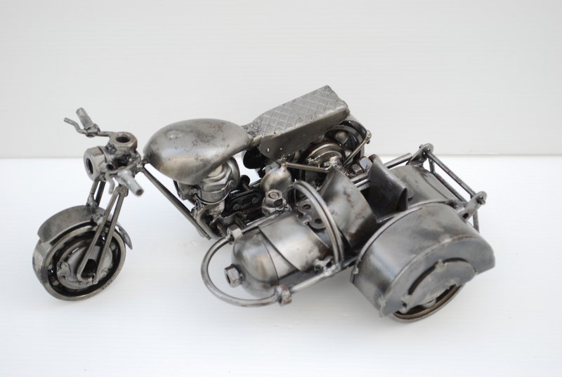 One-Of-A-Kind Gift, SideCar Scrap metal sculpture, Gift for Dad, Birthday Gift - 擺飾/家飾品 - 其他金屬 