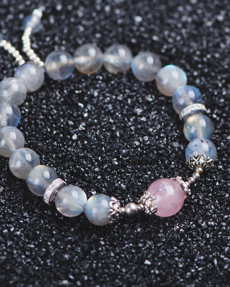 Labradorite, Rose Quartz, 925 Sterling Silver Gemstone Crystal Bracelet - Bracelets - Crystal Pink