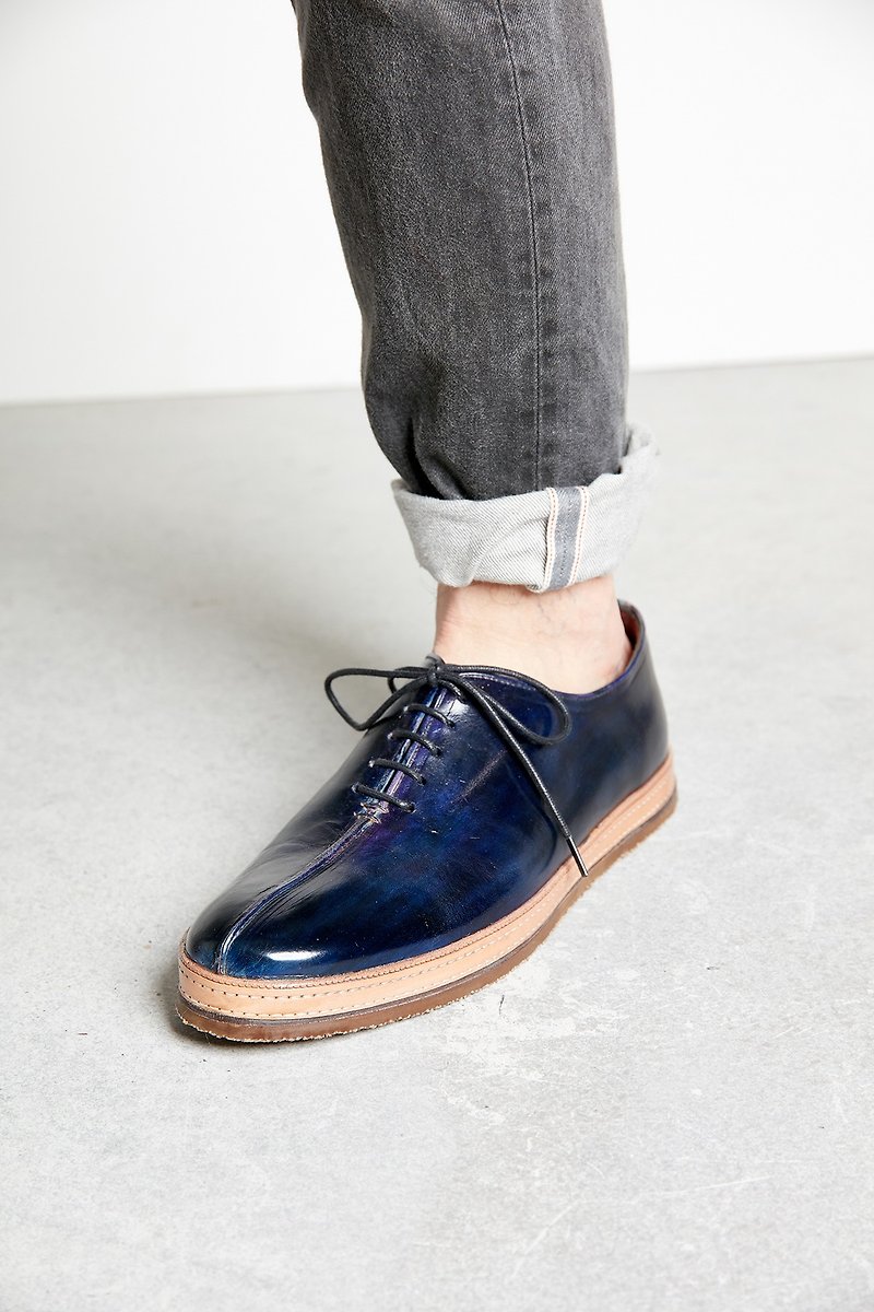 H THREE / Oxford Shoes / Men's Shoes / Flat / Blue / Deep Blue - Men's Oxford Shoes - Genuine Leather Blue