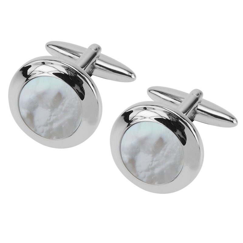 Mother Of Pearl Round Cufflinks - Cuff Links - Other Metals White