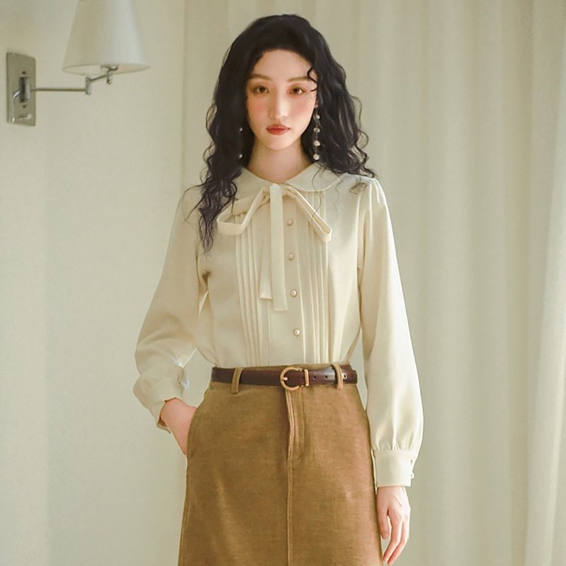 アプリコット 取り外し可能 ボウタイブラウス MYD25105 - シャツ・ブラウス - その他の素材 イエロー