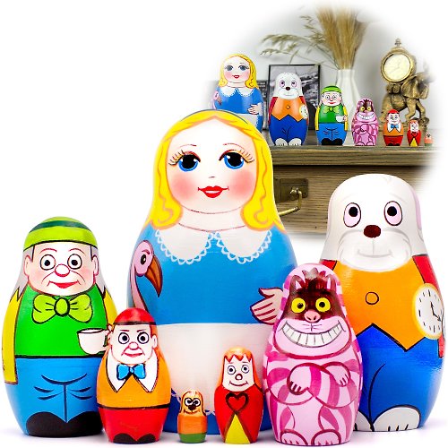 布列斯特纪念品厂 - 套娃 Alice in Wonderland Nesting Dolls 7 pcs - Russian Dolls - Stacking Dolls