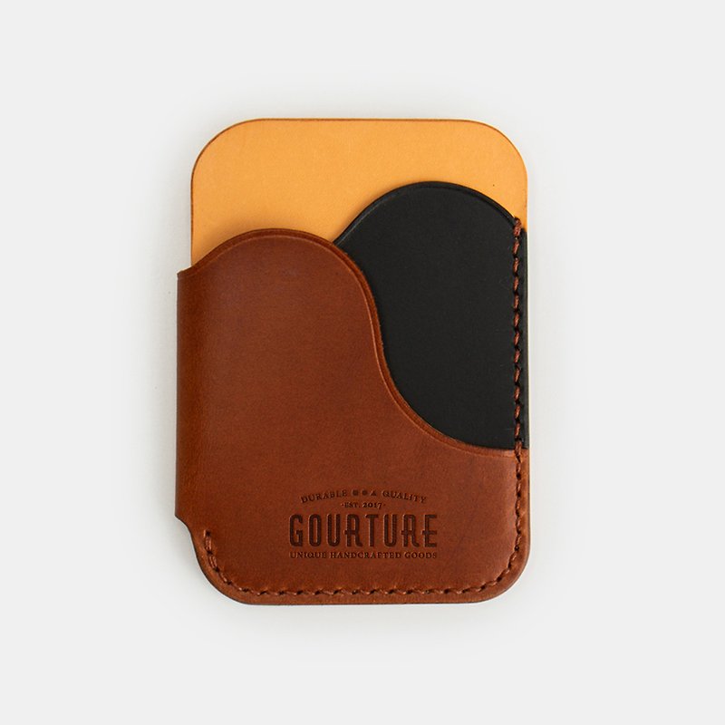 GOURTURE - Mountain-shaped card holder/straight card holder [amber Brown x zomo black] - ที่ใส่บัตรคล้องคอ - หนังแท้ สีนำ้ตาล