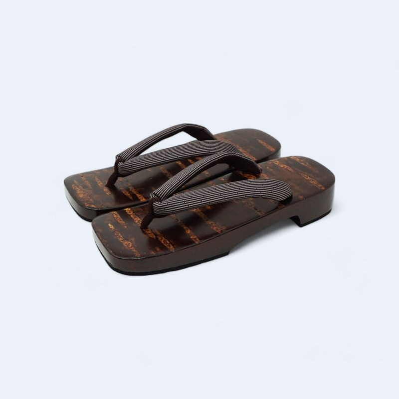 Birch craft Ukon geta Edo Komon dyed striped straps with yarrow pattern - Slippers - Wood Brown