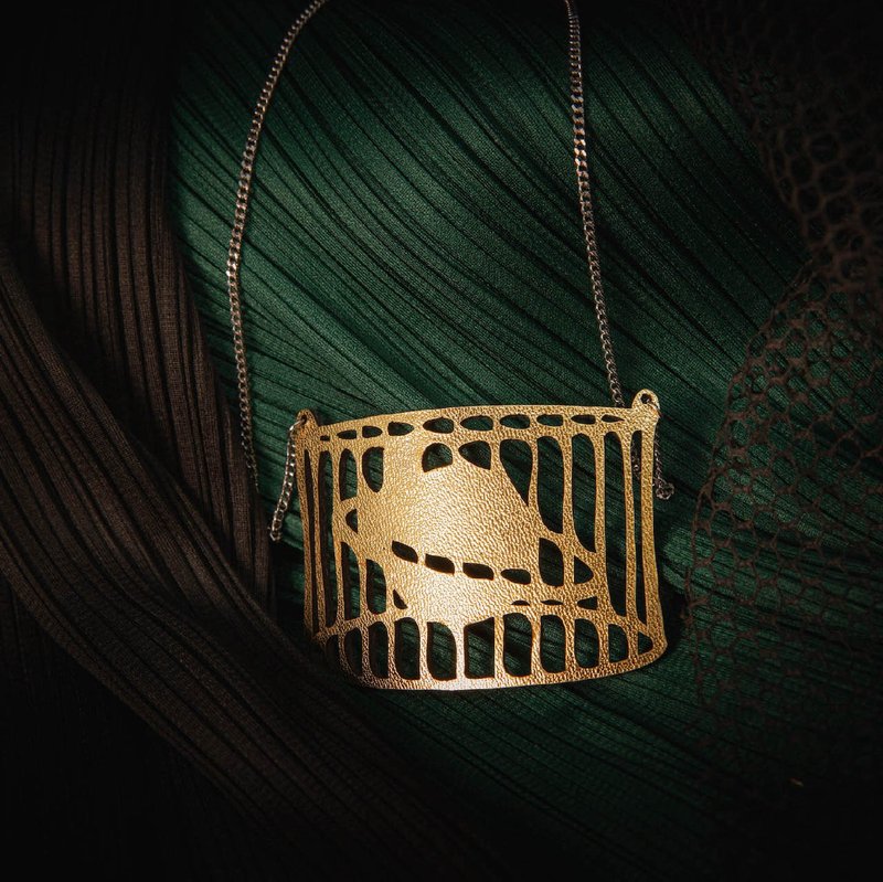 [Password Series] Cypher Metallic Cosmic Leather Bracelet/Bracelet in the Cage - Necklaces - Genuine Leather Gold