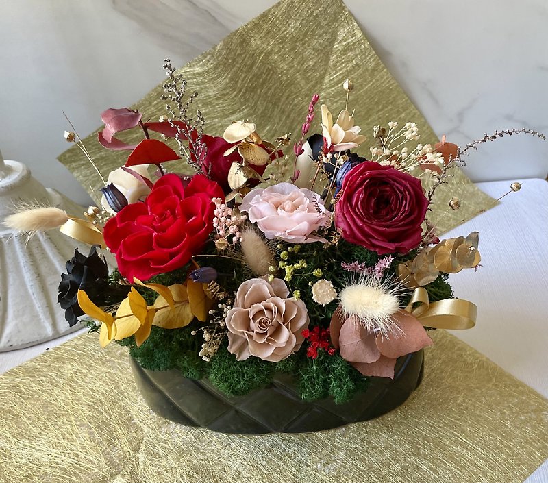 No withering flower table flower - 30 cm - red color and golden color - Dried Flowers & Bouquets - Plants & Flowers Red