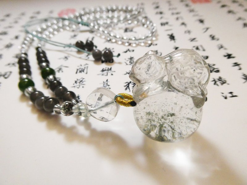 Jingjing Workshop*Love2hm [Nine-Tailed Fox-Fuzzy Balls]-Long Green Ghost Chain - สร้อยคอ - เครื่องเพชรพลอย สีเขียว