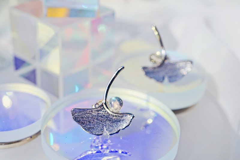 Moonstone with Leaves 925 silver earrings - ต่างหู - เครื่องเพชรพลอย สีเงิน