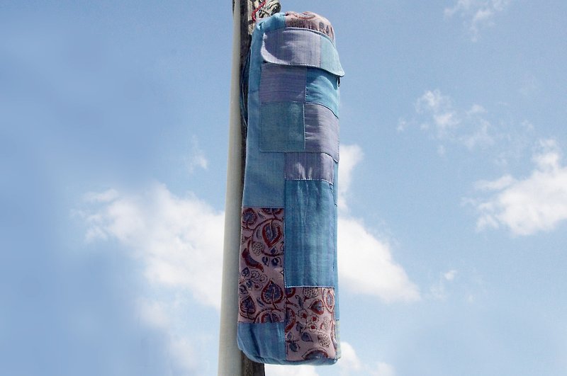 ヨガバッグ/不織布バッグ/手織りバッグ/限定1つの手織りヨガマットバックパック/ヨガバッグ - 青い空の木版画の花は、ヨガのパッケージをパッチワーク - ショルダーバッグ - コットン・麻 ブルー