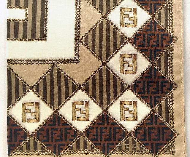 Fendi Vintage Handkerchief Logo Brand Brown 20 x 20 Inches - Shop