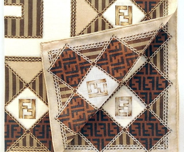 Fendi Vintage Handkerchief Logo Brand Brown 20 x 20 Inches - Shop