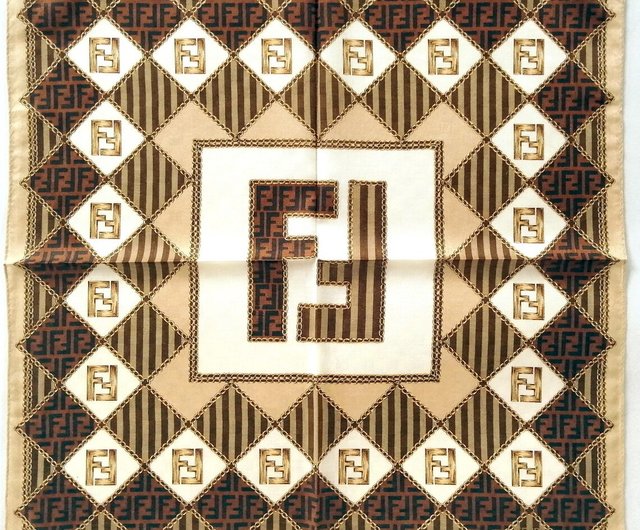 Fendi Vintage Handkerchief Logo Brand Brown 20 x 20 Inches - Shop