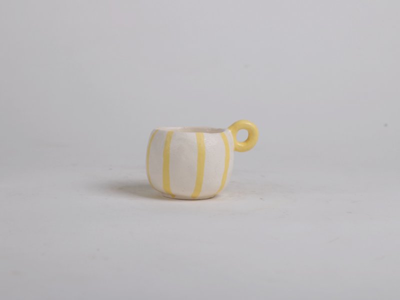 /Yellow strips/ Hand-kneaded ceramic cup - Mugs - Pottery Yellow