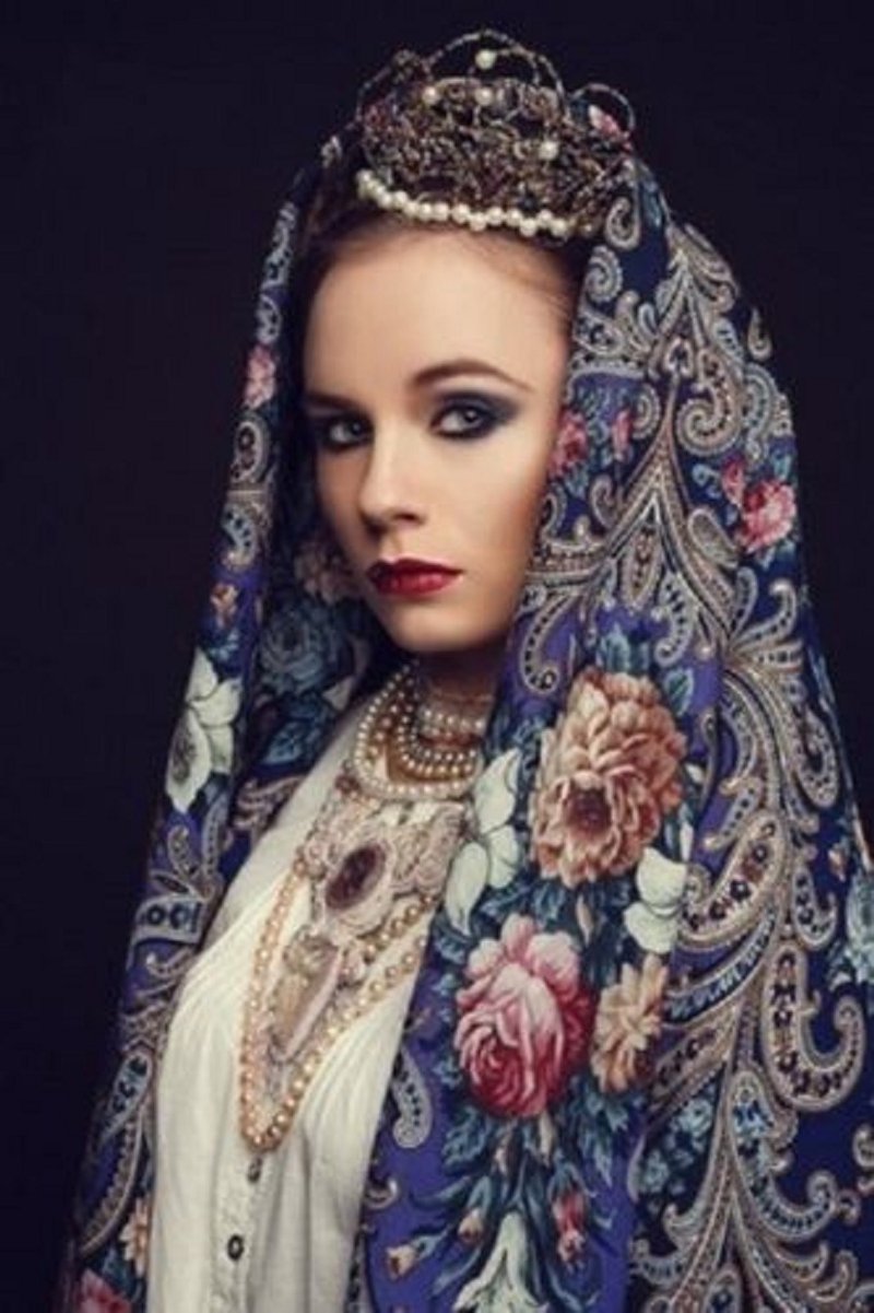 Pavlovo Posad Russian Shawl 100% Wool Scarf 125x125 cm Wrap Silk Fringe 1437-14 - 圍巾/披肩 - 羊毛 藍色