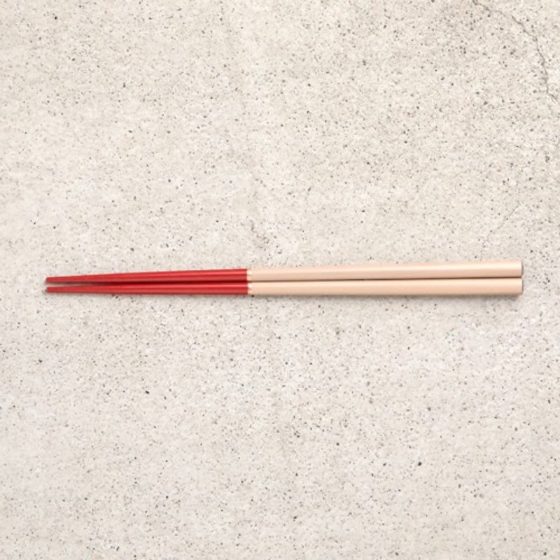 Urushi chopsticks Rin tip vermilion Akane / white - ตะเกียบ - ไม้ ขาว