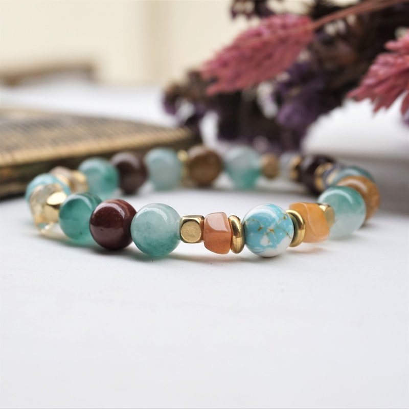 << Morning - Natural Stone Bracelet >> Mogo Stone Topaz Sun Stone Opal Turquoise Seaweed - Bracelets - Gemstone Multicolor